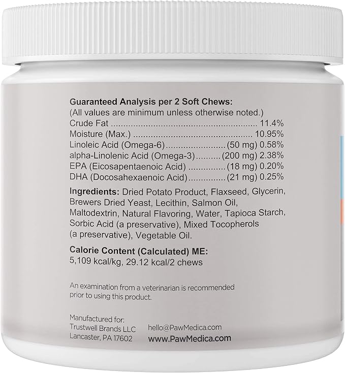 PawMedica Omega 3 Chews for Dogs - Skin & Coat Support, 90 Count