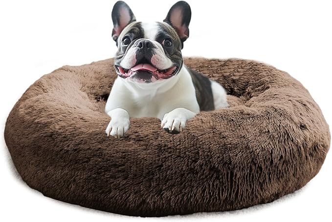 JOLLYVOGUE 27" Calming Donut Dog & Cat Bed, Coffee