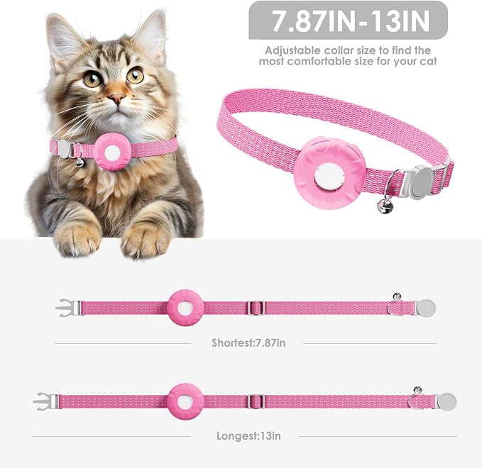 Cat Tracker, GPS Tracker Compatible with Apple Find My App(Only iOS), Waterproof Cat Tracker Collar with Bell and Safety Elastic Buckle, No Monthly Fee, Pet Trackers for Vehicles, Pets, Kids (Pink)
