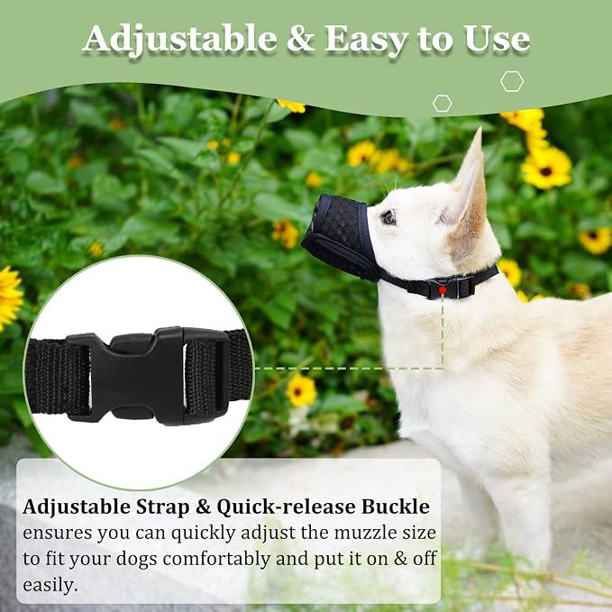 Dog Muzzle, Puppy Soft Mesh Muzzles for Grooming Biting Chewing | Breathable Muzzle for Small Dogs Toy Poodle, Dachshund, For Vet Visits, Nail Trimming, Allows Panting Drinking | Black, XS