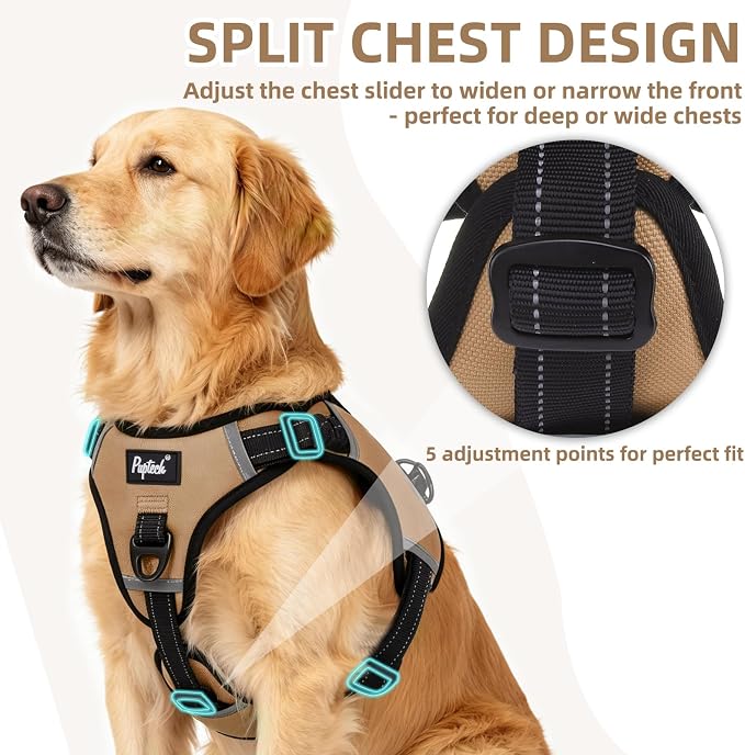 PUPTECK Dog Harness for Large Dogs, No Pull Step-in Pet Vest Harness, Adjustable Soft Padded Reflective Safe Night Walking, No Choke Easy On & Off, Beige L