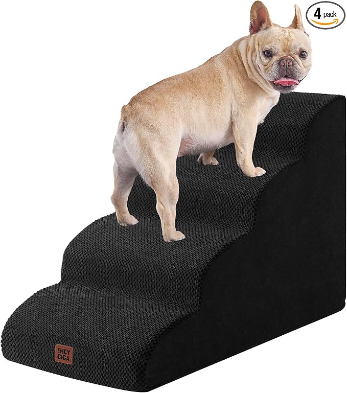 EHEYCIGA Curved Dog Stairs Ramp for High Beds 19.7" H, 4-Step Dog Steps for Small Dogs and Cats, Pet Stairs for High Bed Climbing, Non-Slip Balanced Pet Step Indoor, Black