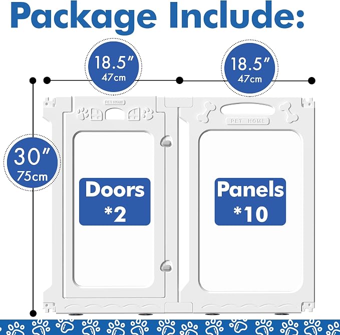 12 Panels Clear Dog Playpen, Modular 2 Room & Toilet Area, Height 30", Ideal for Small & Toy Dogs, White