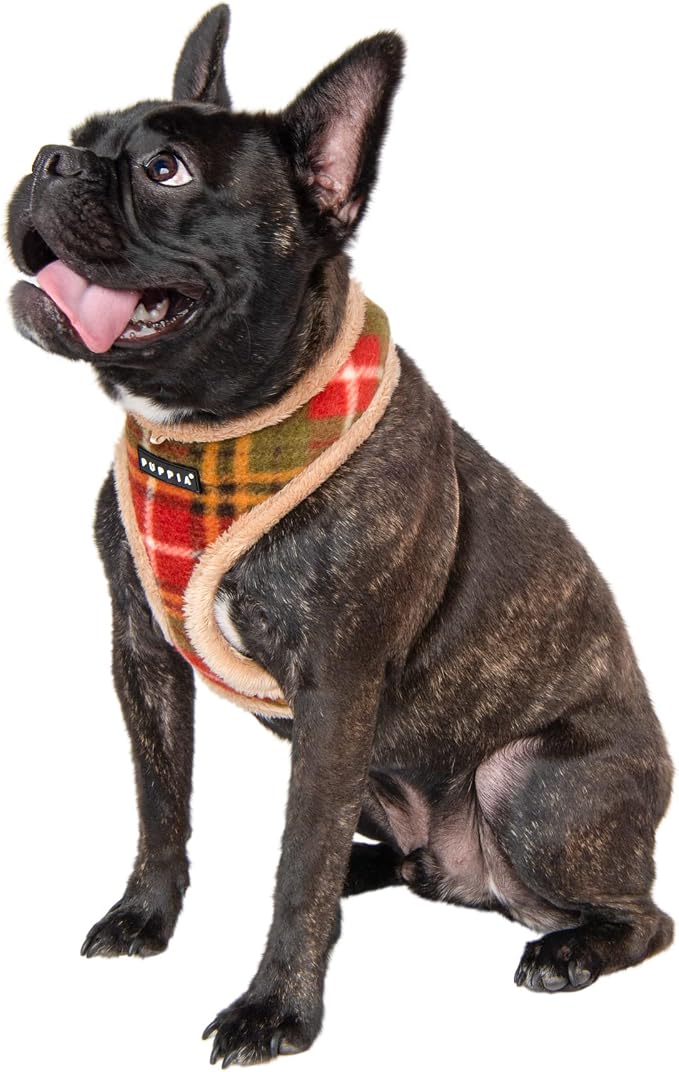 Puppia Norman Dog Harness Over-The-Head Warm Winter Checkered Pattern Adjustable Chest for Small and Medium Dog, Beige, Medium