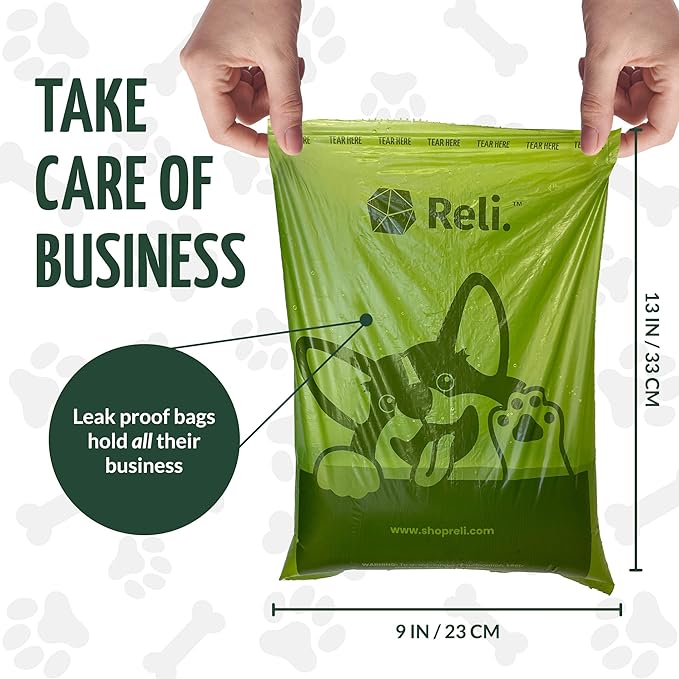 Reli. Biodegradable Dog Poop Bags (550 Count, Bulk) (Large Single Roll - Dispenser Box) | 9x13" Large Dog Bags for Poop | Green, Eco-Friendly | Oxobiodegradable Pet Waste Disposal | Unscented