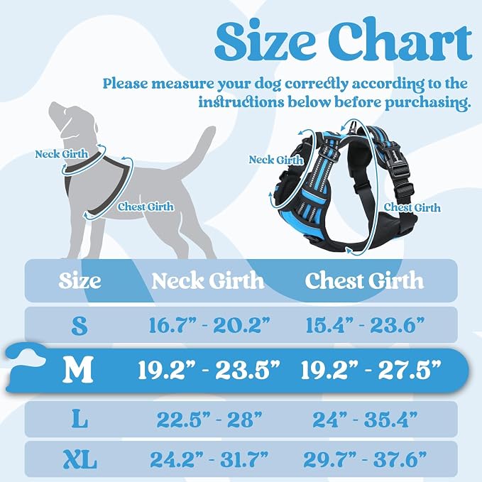 rabbitgoo Dog Harness Medium Sized, Updated Easy On & Off with 3 Buckles | No Pull No Choke, Walking with 2 Clips and Handle, Adjustable Soft Reflective, Sky Blue, Medium