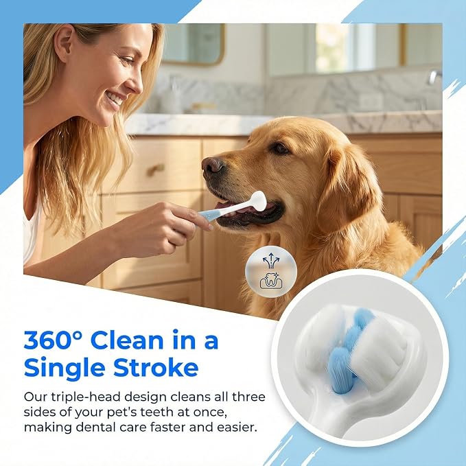 Dog Toothbrush Set that Makes Brushing Easy | Finger Toothbrush & Long-Handle Brush for Dogs & Cats | BPA-Free Silicone Bristles | Pet Dental Care & Teeth Cleaning