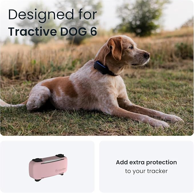 Tractive GPS Dog Tracker (2025 Release) Real-time Pet Location Tracker | Health & Wellness Alerts | Virtual Fence for Dogs | Bark Monitoring (Black w/Pink Cover)