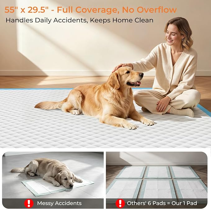 URPOWER Extra Large Dog Pee Pads 55"x29.5" 40 Count, 5XL Super Absorbent Puppy Pads Disposable Potty Training Pads for Dogs & Cats, Leak-Proof Wee Wee Pads, Pet Pee Pads for Car, Crate, Sofa