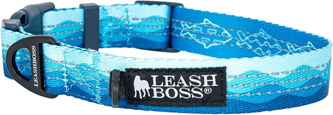 Leash Boss Patterned Reflective Dog Collar, Pattern Collection, Colorful Dog Collar with Triple Reflection Threads for Small, Medium and Large Dogs (Medium 13.5"-19.5" Neck x 1" Wide, Wave Pattern)