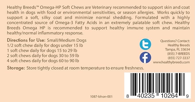Healthy Breeds Bichon Frise Omega HP Fatty Acid Skin and Coat Support Soft Chews 60 Count