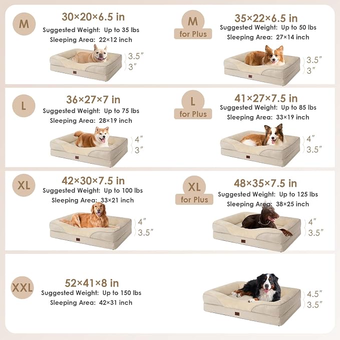 EHEYCIGA Orthopedic Memory Foam Dog Bed - XL 48x35in, Beige