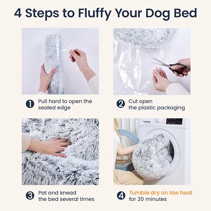 JOLLYVOGUE 20" Calming Donut Dog & Cat Bed, Smoke Grey