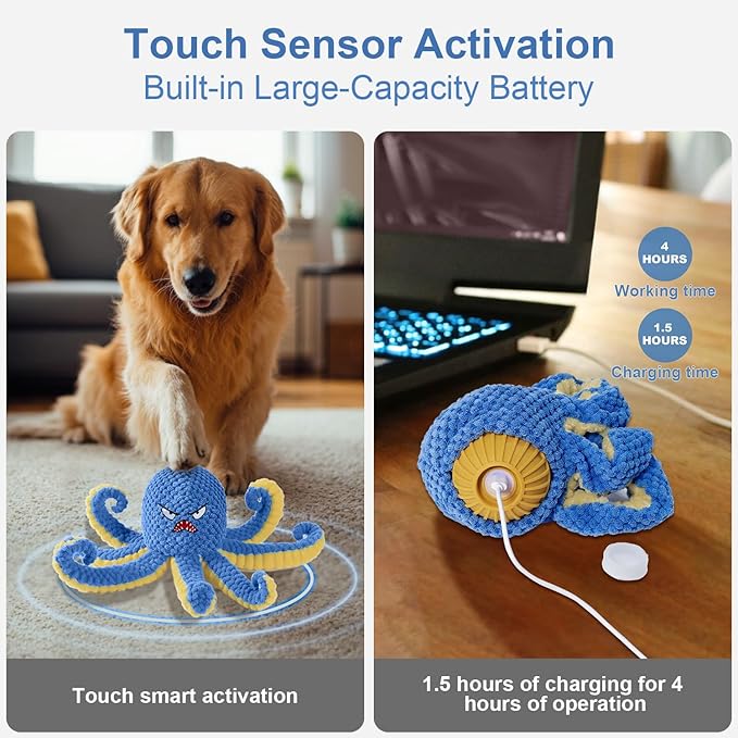 Interactive Dog Toys Octopus to Keep Them Busy(Blue) | Durable Squeaky Tug of War Dog Toy for Small/Medium/Large Dogs,USB Rechargeable,Not for Aggressive Chewers
