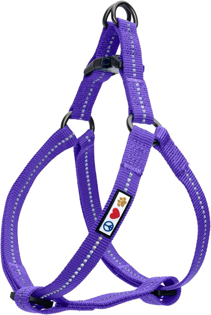 Pawtitas Recycled Reflective Step-in Dog Harness – Adjustable No-Pull Vest for Puppies to Seniors, Safe & Comfortable L Purple