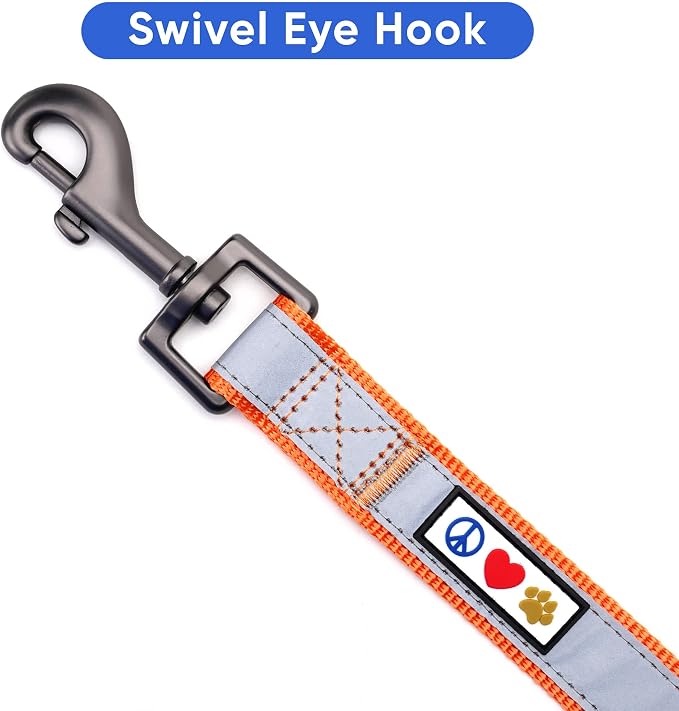 Pawtitas Orange Dog Leash 6 ft Custom ID Lead for Dogs & Puppies Reflective Comfortable Padded Handle Embroidered Name & Phone Number