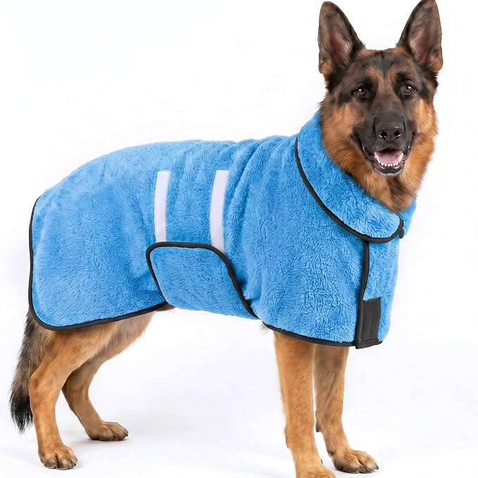 Bienbee Dog Bathrobe, Quick Drying Super Absorbent Pet Robes for Small Medium Large Dogs, Drying Coat for After Bath & Swim, Warm & Cozy Dogs Towels, Dog Puppy Bath Supplies, Light Blue XXL