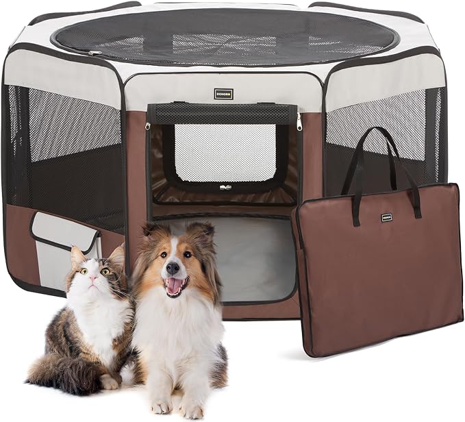 DONORO Dog Playpen, 55in, Medium/Large, 8 Panels