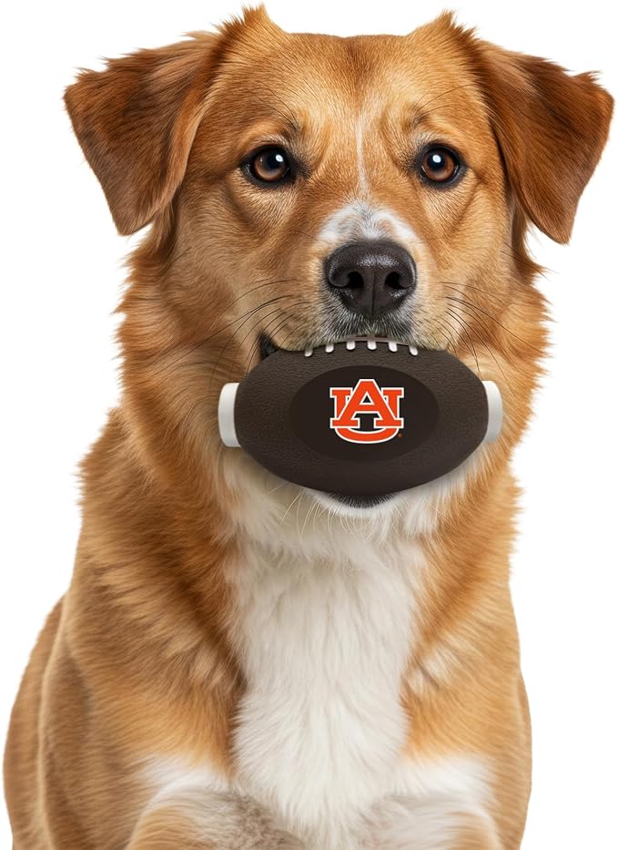NCAA Auburn Tigers Football Treat Dispensing Toy for Dogs and Cats, Rubber Ball Dog Toy, Interactive Fun Dog Treat Toy, Natural Rubber Dog Feeding Toy