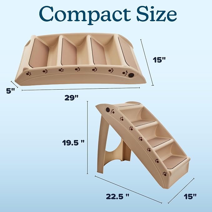 Pet Stairs - Home and Vehicle Foldable Nonslip Dog Steps with 4-Step Design - For Puppies, Kittens, and Other Small Pets by PETMAKER (Tan)