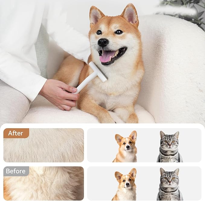 aumuca Pet Deshedding Tools for Short Haired Cats & Dogs, White