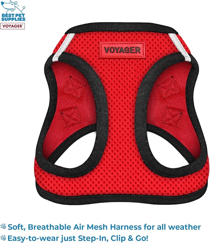 Voyager Step-in Air All Weather Mesh Harness and Reflective Dog 5 ft Leash Combo with Neoprene Handle, for Small, Medium and Large Breed Puppies by Best Pet Supplies - Red, X-Small