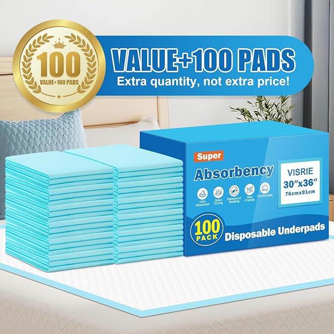 VISRIE 100 Pack 30"x36" Extra Large Dog Pee Pads - Super Absorbent & Leak-Proof Disposable Puppy Training Pads, Quick-Dry 5-Layer XL Potty Piddle Pads for Housebreaking & Crates