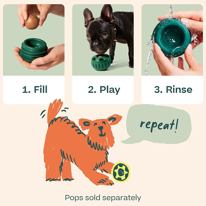 WOOF Pupsicle Interactive Dog Ball Toy for Dogs 75 lbs & Up - Green | Long-lasting enrichment toy for extra-large dogs, easy-fill design, low-mess play, made of natural rubber, easy to clean
