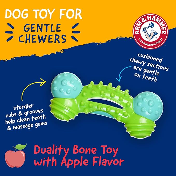 Arm & Hammer Nubbies Duality Bone Dental Dog Chew Toy, Apple Flavor, 24-Pk | Nylon and TPR construction, baking soda infused, reduces plaque and tartar buildup, ideal for moderate chewers