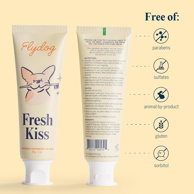 Flydog Fresh Kiss Dog Tooth Brushing Kit, Enzymatic Dog Toothbrush and Toothpaste- Vet Approved Formula, Breath Freshener & Tartar Remover, 360° Toothbrush for All Round Cleaning (Coconut Oil)