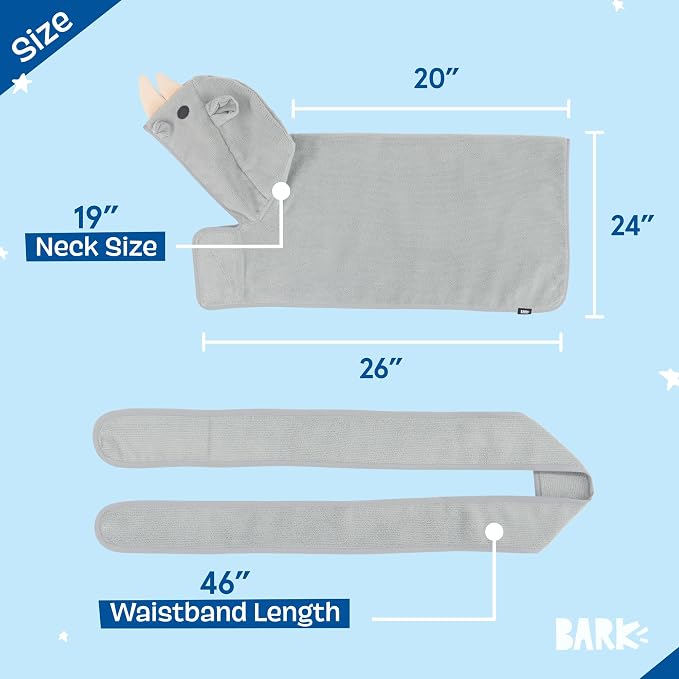 BARKBOX Dog Bathrobe - for Dogs - Medium | Fast Drying, Microfiber Bath Towel - Hook & Loop Closure and Wrap Tie - Machine Washable - Rhino