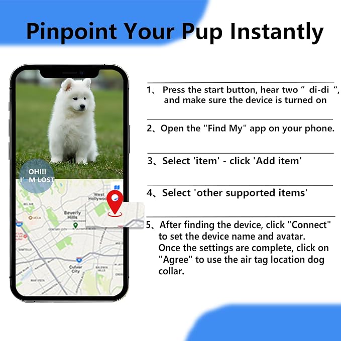 Air Tags Dog Collar, Waterproof Pet Collar with Air-Tag Chip for Apple Find My (iOS only) (SkyBlue, S)