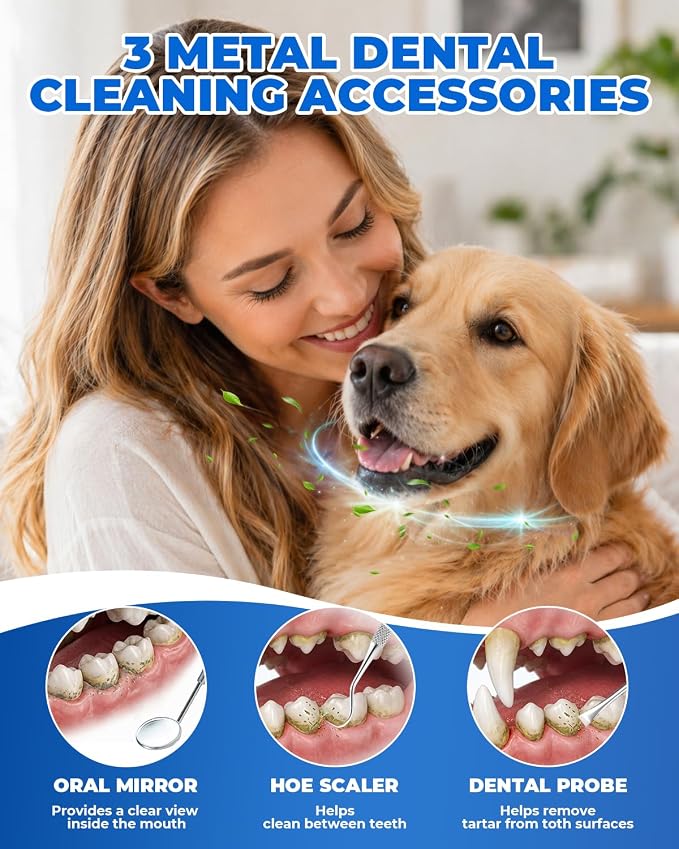 Ultrasonic Dog Tooth Cleaner, Plaque & Tartar Remover for Dogs | 5 Cleaning Modes, 2 Replaceable Heads, Built-in LED Light, Easy One-Button Operation, Suitable for Dogs & Cats