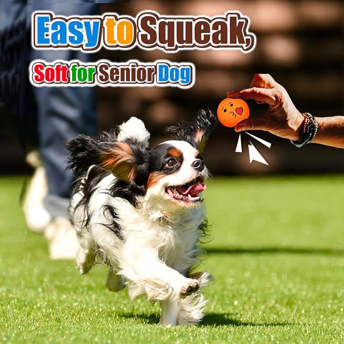HOLYSTEED Latex Squeaky Dog Balls for Small Dogs, Mini Breed, 2" Round Toys | 2.0"*2.0"*1.8", 6-Pack Smile Face Puppy Squeak Toys, Soft Tiny Bouncy Rubber Fetch Toys with Squeaker for Indoor, Outdoor