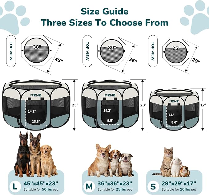 Dog Playpen, Portable Puppy Pet Crate Indoors for Small/Medium/Large Dogs Cats Rabbits, Foldable Dog Cage Enclosure for Outdoor, Pop Up Dogs Tent Kennel with Carrying Case, Grey