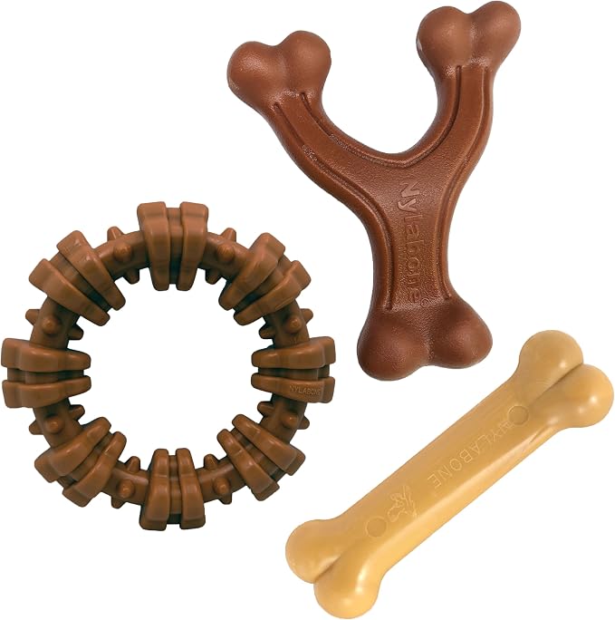 Nylabone Power Chew Customer Favorites Dog Chew Toys, 3 Count, Small | Flavor Medley, peanut butter, and beef flavor, durable dog toys for aggressive chewers, for large breeds up to 25 lbs