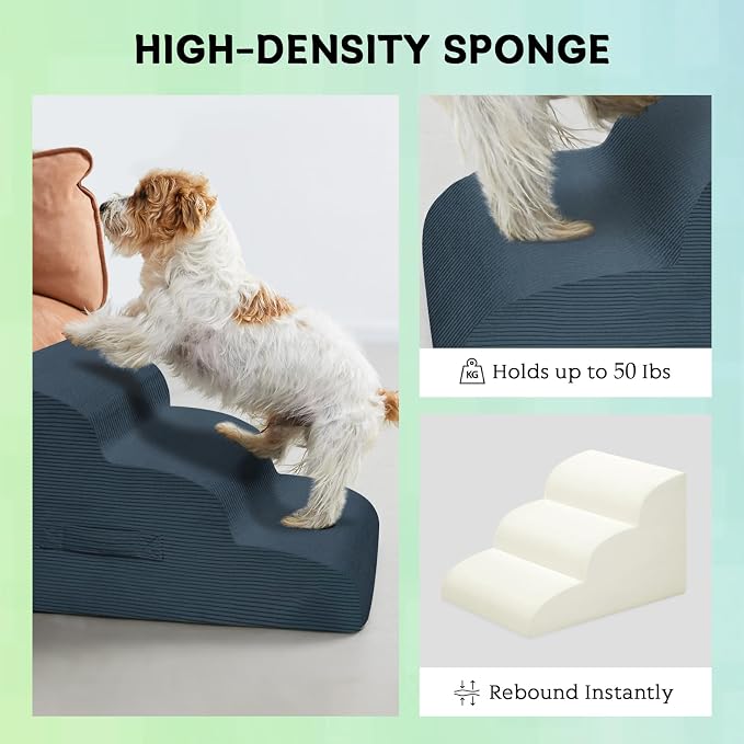 Mesa Lemon Dog Steps for Small Dogs, 4-Step Pet Ramp Stairs for High Beds and Sofa, Non-Slip Pet Stairs for Small Dogs and Cats, Removable and Easy to Clean Cover, Navy