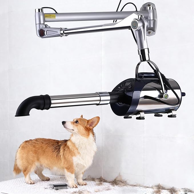 High Velocity Blow Dryer for Dogs, Pet Hair Dryer for Large Pet, 2800W Wall Mounted Velocity Dryer with 8 Adjustable Speed and Temperature Control, 3 Different Nozzles