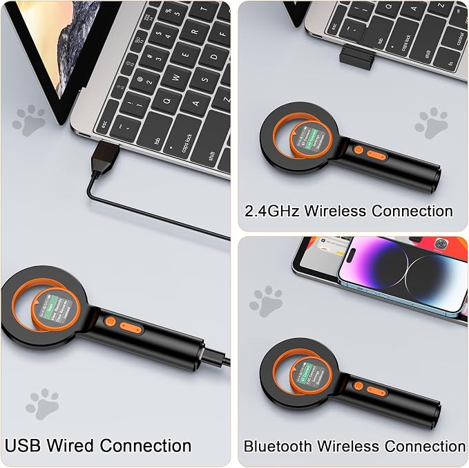 Symcode Pet Microchip Scanner RFID EMID Micro Chip Reader with 1.44IN TFT Display 134.2kHz 125kHz 15 Digits Pet Chip ID Scanner with Delete History Data Function