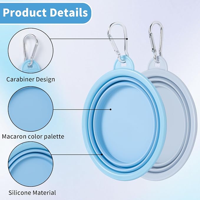 SLSON Macaron Collapsible Dog Bowl, 2 Pack, Small, Blue & Light Grey
