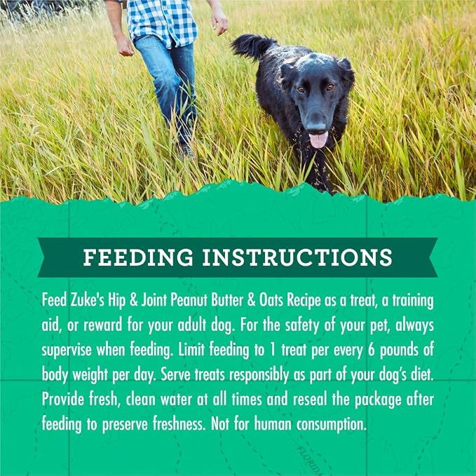 Zuke's Hip and Joint Dog Treats, Peanut Butter and Oats, 6 oz Pouch
