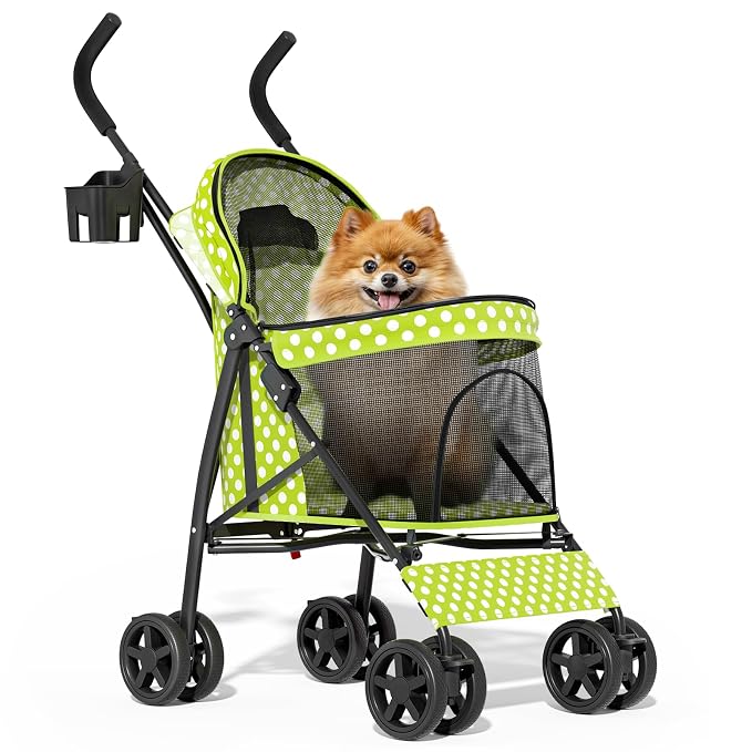 MoNiBloom Pet Stroller - Lawn Green Polka Dots