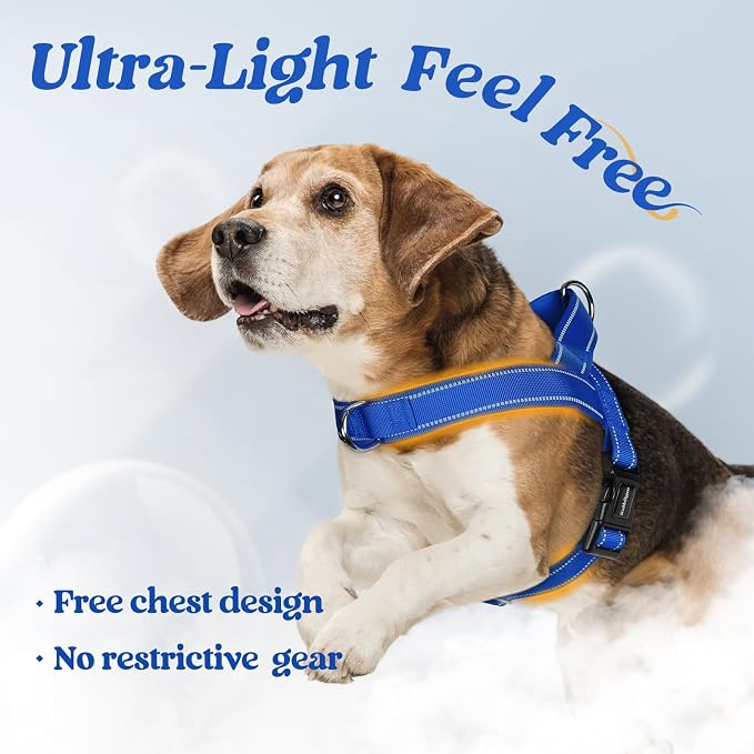 rabbitgoo Dog Harness No Pull, Quick Fit for Medium Sized Dog, Reflective | Chest Adjustable Pet Vest with Soft Padded Handle, No Choke Escape Proof for Walking Training, Blue M