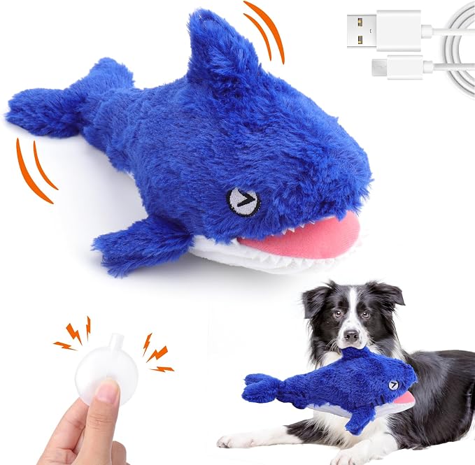 Mity rain Interactive Dog Toy Shark | Keeps Small, Medium & Large Dogs Busy Indoors & Outdoors - Rechargeable, Plush & Squeaky