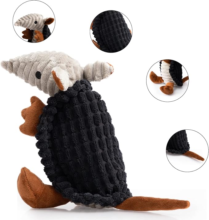 Hollypet Armadillo Squeaky Puppy Dog Toys for Small Medium Dogs, 8" | plush stuffed small dog squeak animal toy with unique grunt squeaker textured fabric for teeth cleaning toys