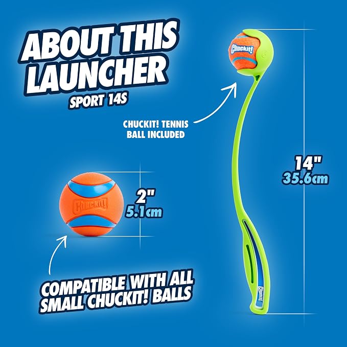 Chuckit! Sport 14S Manual Ball Launcher for Small Dogs | Chuckit Sport 14S Ball Launcher: 14-In Manual Thrower with 2-In Ball, Fits Small Dogs up to 20 lbs