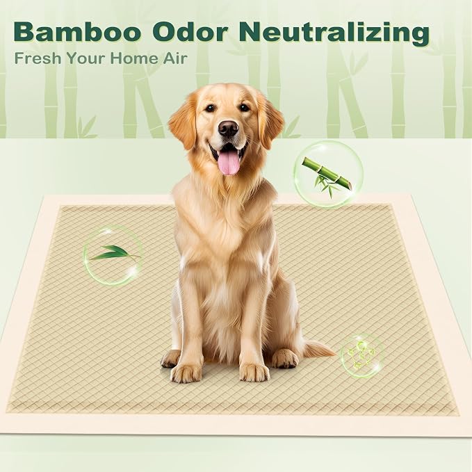 MIZOK Dog Pee Pads Extra Large 28"x34", Bamboo Puppy Pads Super Absorbent & Leak-Proof, 4-Corner Adhesive Tabs, Wee Wee Pads for Dogs, Superior Odor Protection, XL (30 Counts)