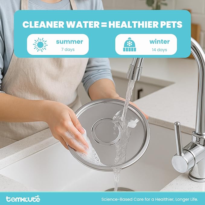 Tomxcute Cat Water Fountain, 3.2L/108oz Automatic Stainless Steel Pet Fountain Dog Water Dispenser, Ultra-Quiet Pump and 3 Replacement Filters & for Cats, Dogs, Multiple Pets