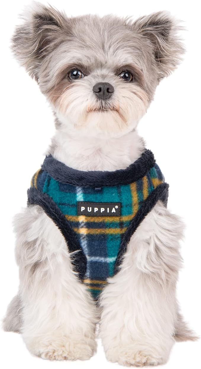 Puppia Norman Vest Dog Harness Step-in Warm Winter Checkered Pattern for Small and Medium Dog, Navy, Large