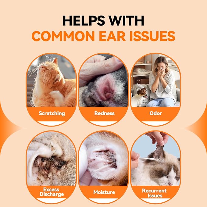 PUAINTA Dog Ear Drops with Finger Cots, Natural Dog Ear Cleaner and Infection Treatment, Quantum Silver Dog Ear Cleaning Solution for Itching, Irritation & Wax Build-Up,1oz